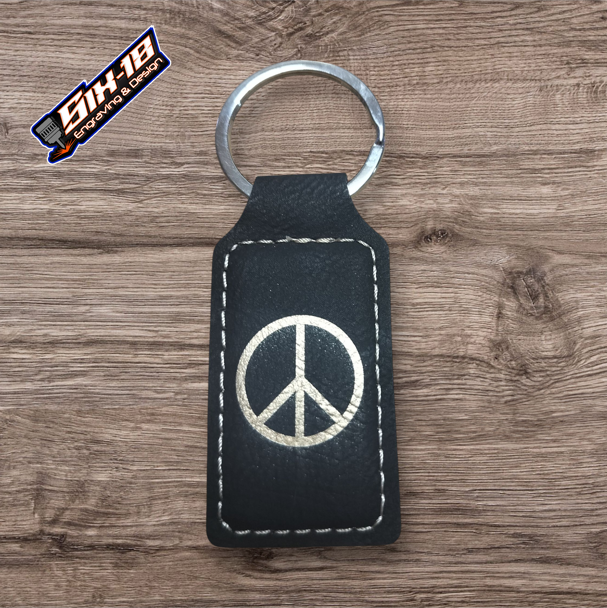 Peace Sign Leatherette Keychain