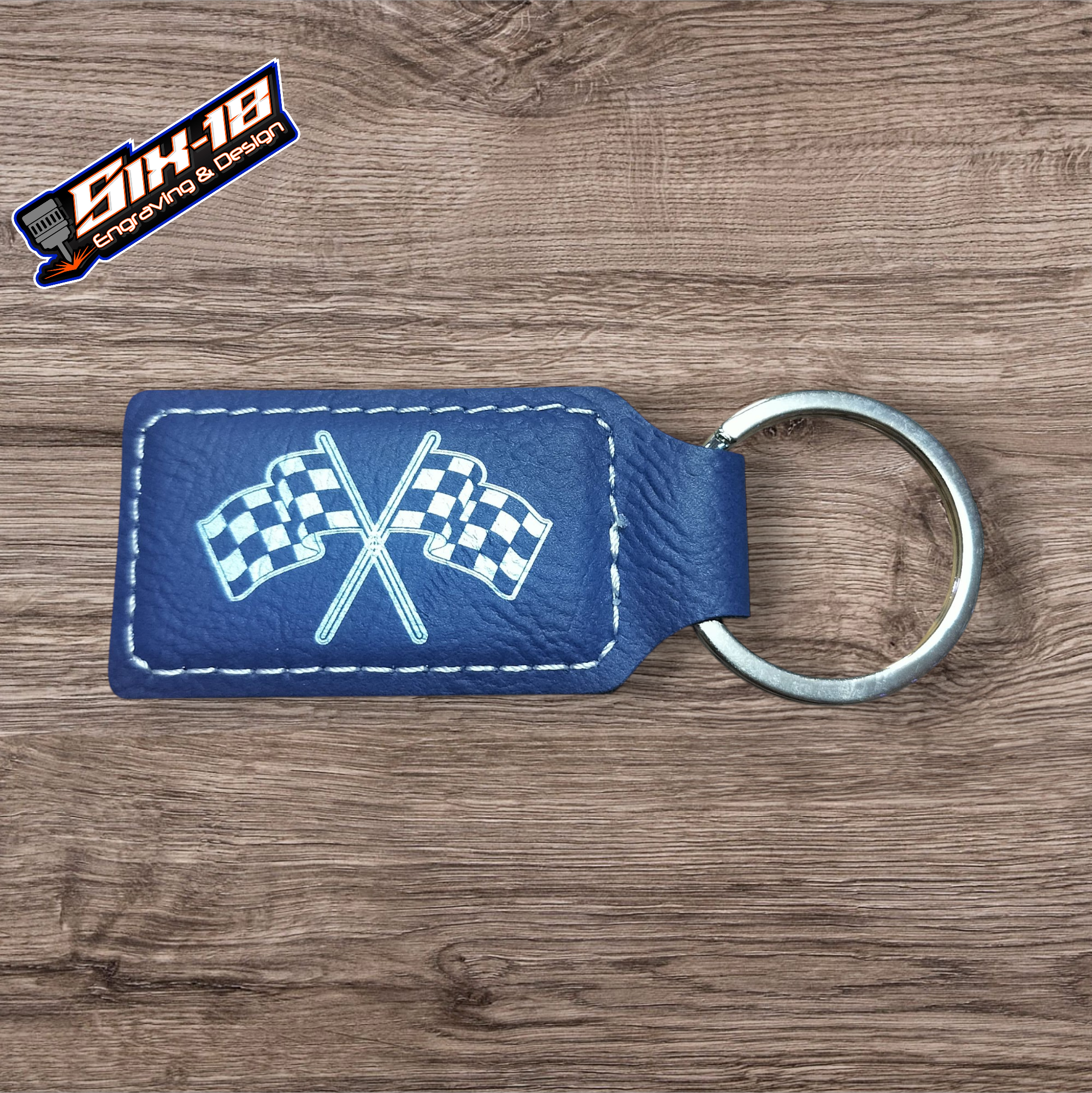 Checkered Flag Leatherette Keychain