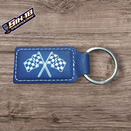Checkered Flag Leatherette Keychain