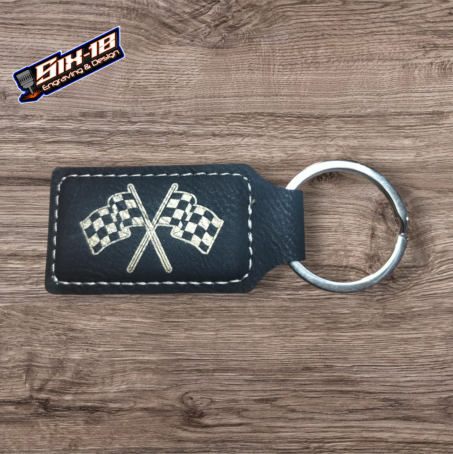 Checkered Flag Leatherette Keychain
