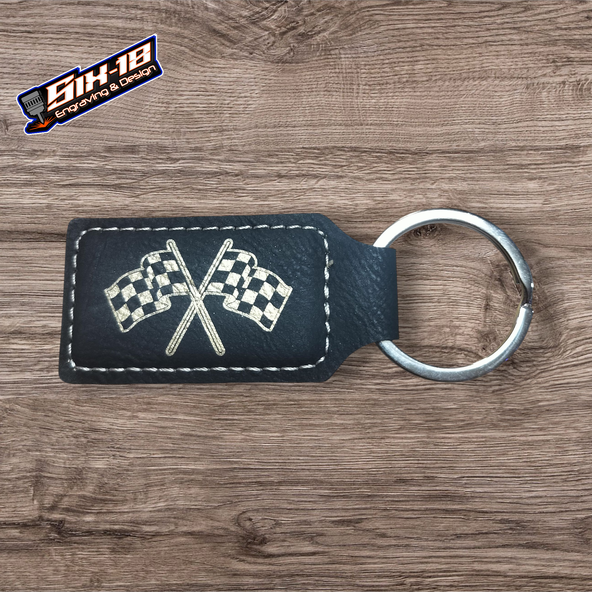 Checkered Flag Leatherette Keychain