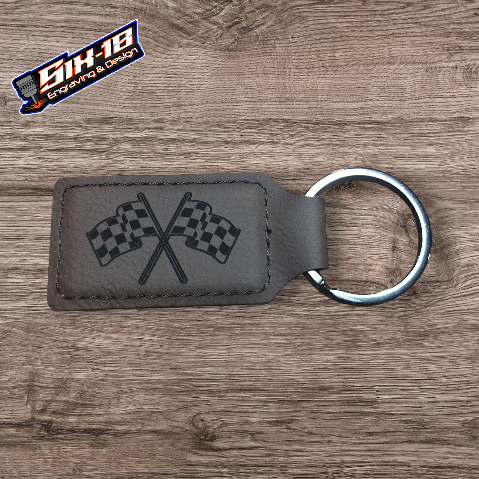 Checkered Flag Leatherette Keychain
