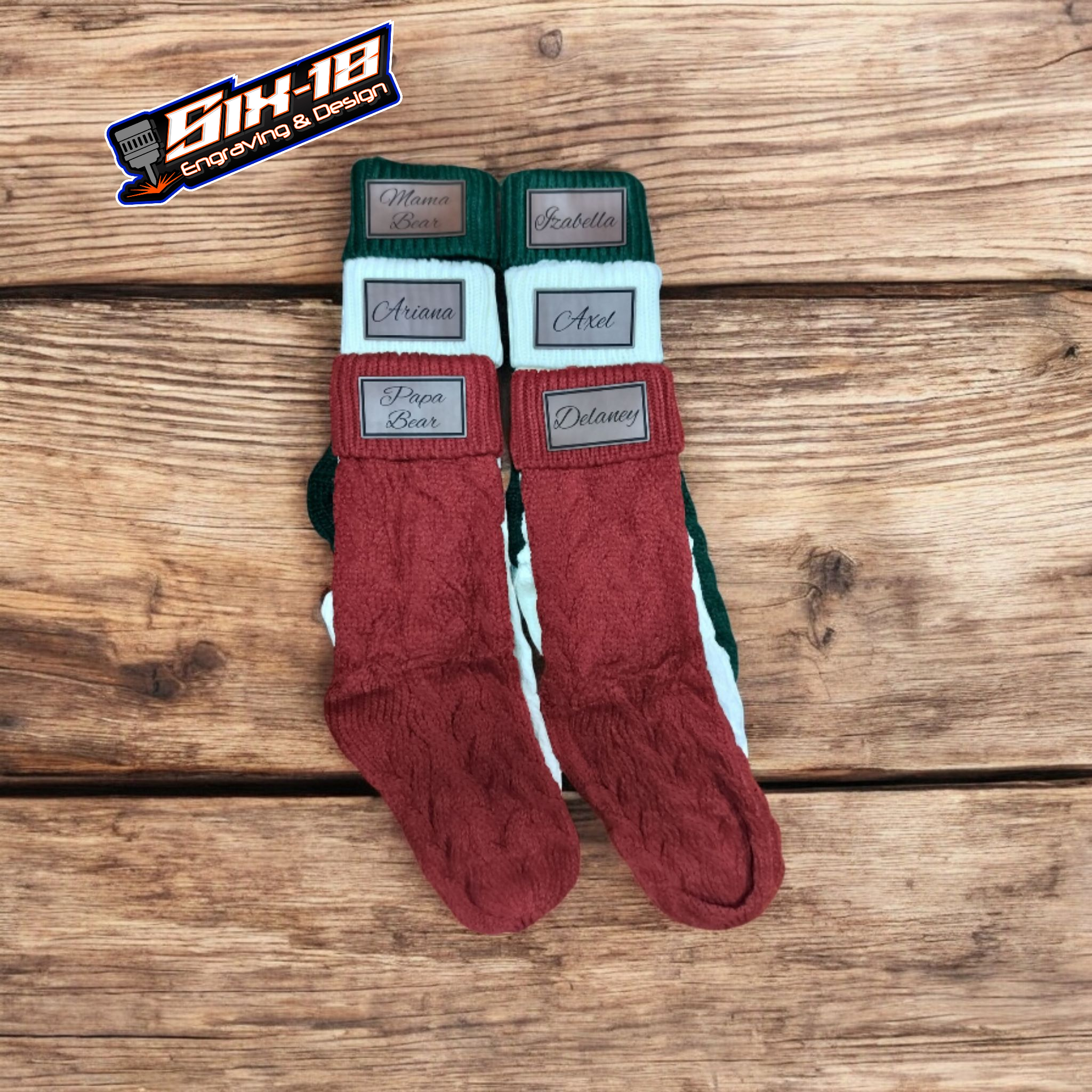 Christmas Knitted Stocking with Leatherette Patch