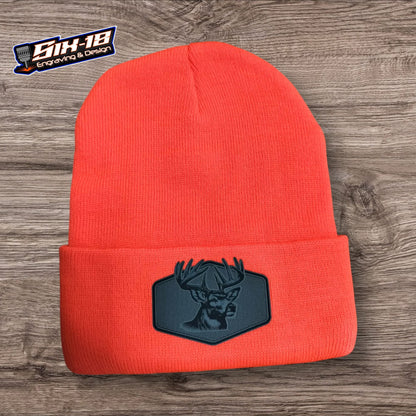 Whitetail Deer Leatherette Patch Beanie