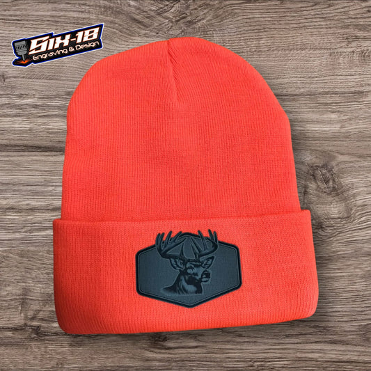 Whitetail Deer Leatherette Patch Beanie