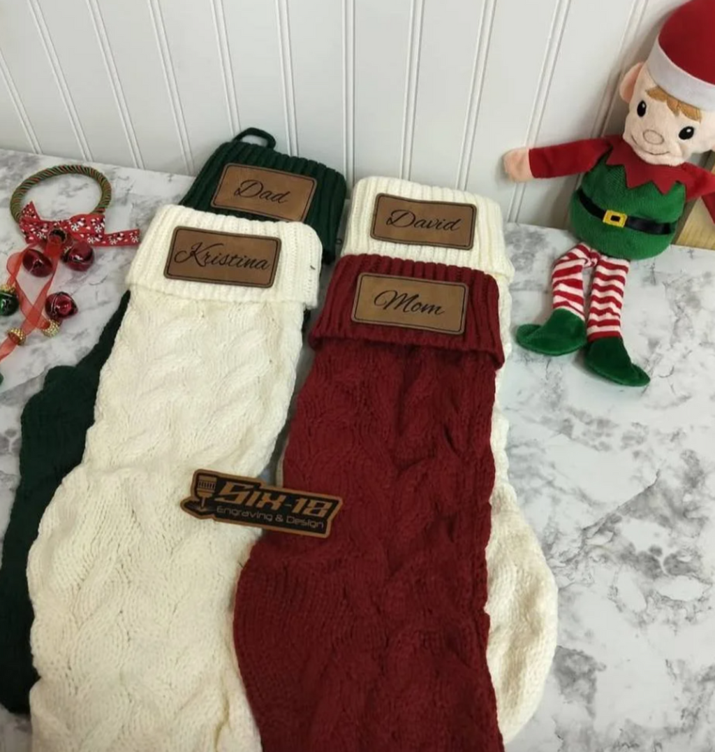 Christmas Knitted Stocking with Leatherette Patch
