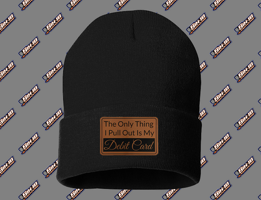 Pull Out Debit Card Leatherette Patch Beanie