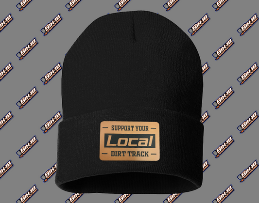 Support Your Local Dirt Track Leatherette Patch Beanie