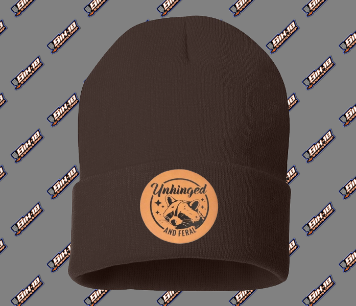Unhinged and Feral Leatherette Patch Beanie