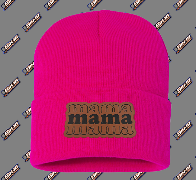 Mama Leatherette Patch Beanie